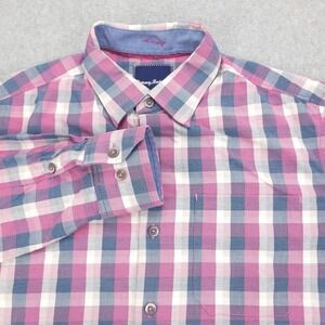 Tommy Bahama Button Front Shirt Men's Small Pink Check Silk Blend Long Sleeve‎